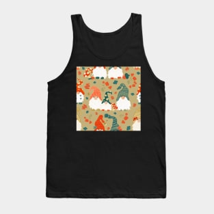 Autumn Gnomes with Long White Beards and Knitted Hats on Green Background Tank Top